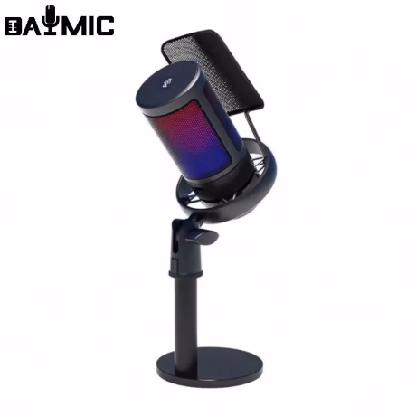 professional USB gaming microphone with RGB light shock mount and stand for computer smartphone recording