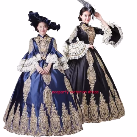 Royalty Medieval Victorian Costume Black Dresses Ball Gown Queen Prom Party Quinceanera Gowns Vestido De Anos