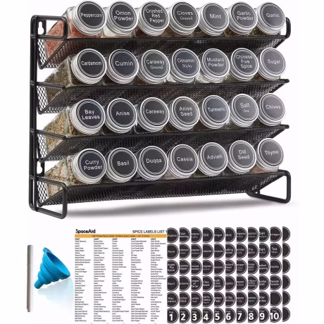 Spice Jars Countertop Wall Mount Seasoning Organizer for Cabinet 4 Tier Spice Rack with 28 Jars