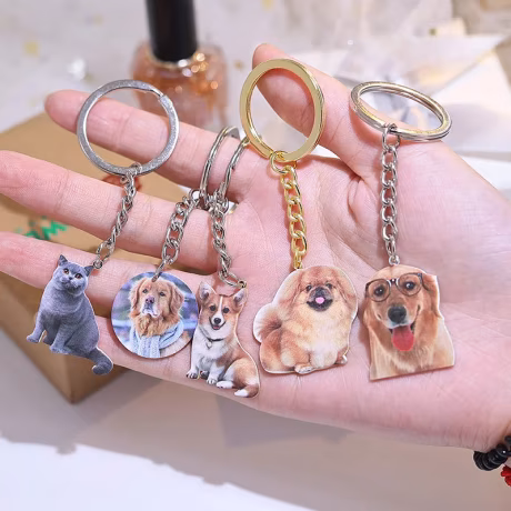 Stainless Steel Metal Keychain Custom Real Photo Personalized Pet Picture Key Chain Accessories Christmas Family Gift