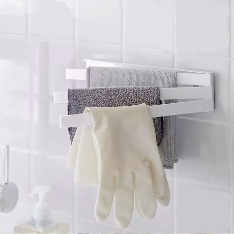 steel bathroom shelves 3 rods folding free drilling pool towel bar rack 180 degree rotating wall mounted clothing Storage holder