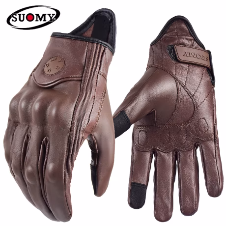 SUOMY Vintage Motorcycle Gloves Leather Motocross Gloves MTB Biker Cycling Motorcyclist Protection Goatskin Touchscreen Gloves