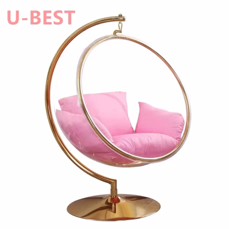 U-BEST Home Wall Hang Transparent Acrylic Hanging Round Ball Modern Leisure Gold Bubble Chair With Stand For Sales