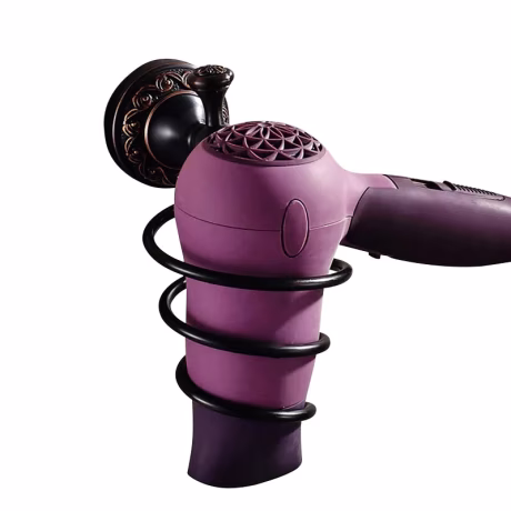 Wall Mounted Bathroom black metal spiral Hair Dryer Holder organizer rack