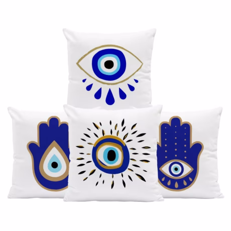White Throw Pillows Home Decor Wall Light Blue Gold Cushion Case Hamsa Evil Eye Pillow Cover For Bed