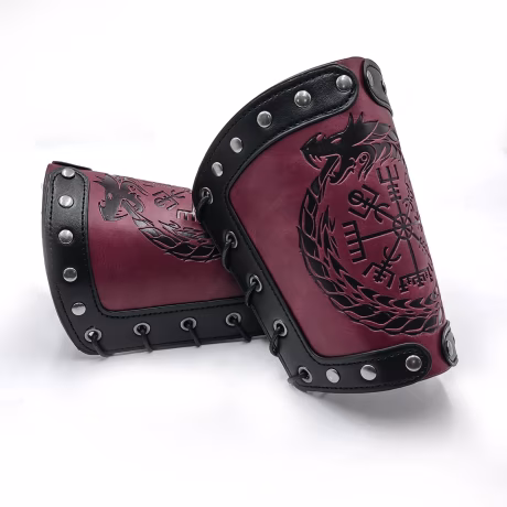 Wide Bangle Nordic Viking Compass Punk Leather Bracelet Men Arm Gauntlets Bracer Viking Stage Costumes Props