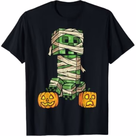 Halloween Gamer Pixel Monster Mummy Gaming Costume Boys Kids T-Shirt