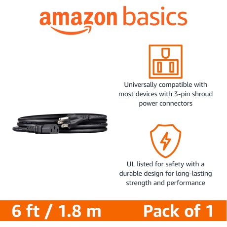 ONVELS Pick: Amazon Basics 6-ft PC Power Cable