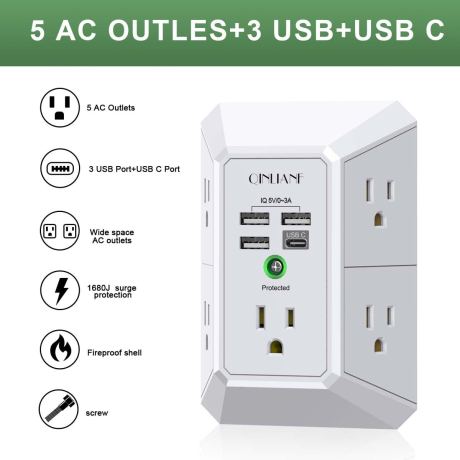 ONVELS Pick: QINLIANF 5-Outlet Wall Extender with USB