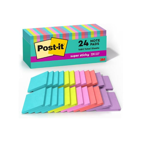 ONVELS Pick: Post-it Super Sticky Notes, 3 x 3 in, Supernova Neons, 24 Pads | School Supplies and Oﬃce Supplies, 2X the Sticking Power