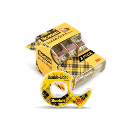 ONVELS Pick: Scotch Double-Sided Tape, 1/2 in x 250 in (12.7 mm x 6.35 m), 3 Pack