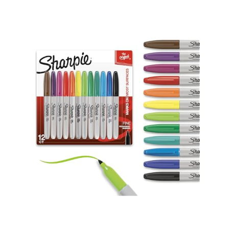 ONVELS Pick: Sharpie Permanent Markers, Fine Tip, 12 Count - Quick Drying, Fade Resistant, Arts &amp; Crafts, Desk, Office Supplies