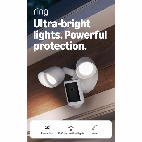 Ring Floodlight Cam 2K (newest model), Wired, White
