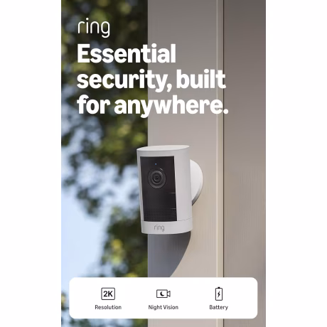 Ring Outdoor Cam 2K (newest model), Battery, White