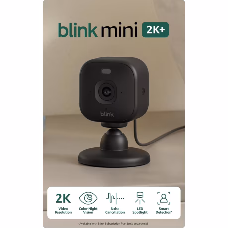 Blink Mini 2K+ Indoor Security Cameras, 2-Pack, Black