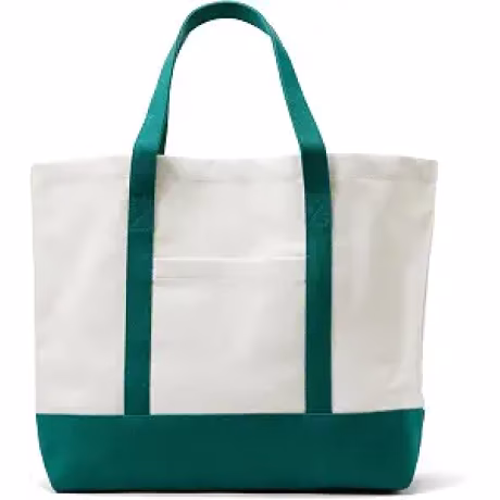 Amazon Essentials Large Canvas Tote Bag, Natural/Green, One Size
