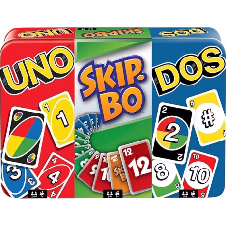 Mattel Games UNO, Skip-Bo and DOS Three-Game Set with Storage Tin