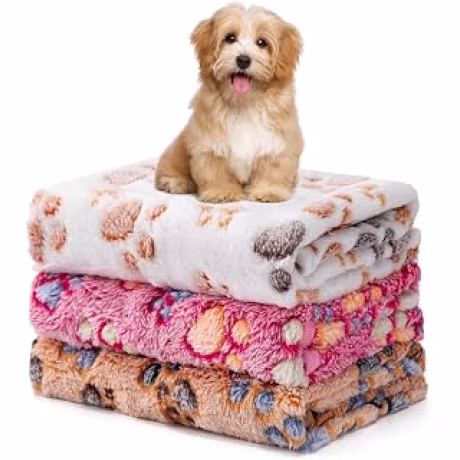 1 paquete de 3 mantas de forro polar esponjosas y suaves para mascotas, manta de franela para gato, perro, cachorro (pequeño 23x16 pulgadas, pata-blanco/rosa/marrón)
