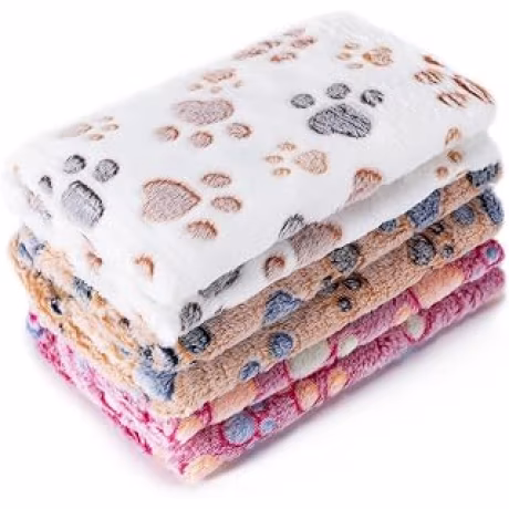 1 paquete de 3 mantas súper suaves y esponjosas de vellón de alta calidad para mascotas, manta de franela con estampado de patas para perro, cachorro y gato (S 23 x 16 pulgadas, marrón, rosa, blanco)