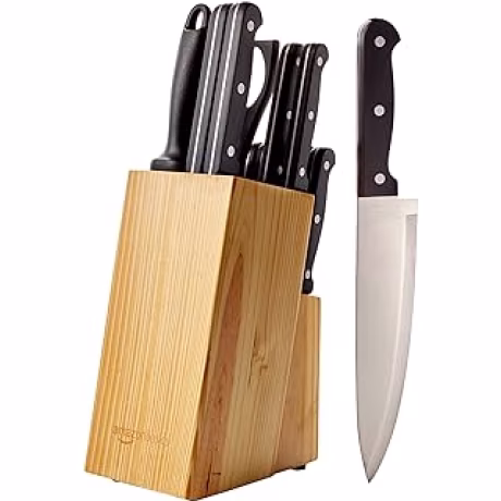 Amazon Basics juego de 14 cuchillos de cocina con bloque de madera