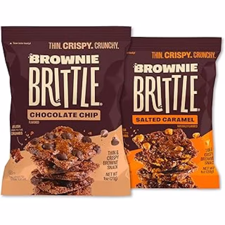 Brownie Brittle – Galletas con virutas de chocolate y caramelo salado, delgadas y crujientes, dulces bocados de golosina (paquete de 20, 1 onza), rico postre de bocaditos de brownie gourmet
