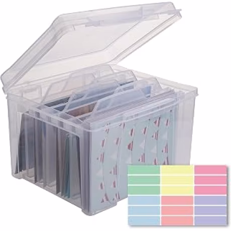 Caja para tarjetas de felicitación y fotografías con seis divisores extraíbles