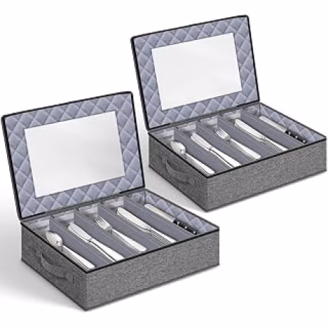Caja rígida para cubiertos con divisores ajustables y tapa con cremallera, 17 × 10 × 4 pulgadas