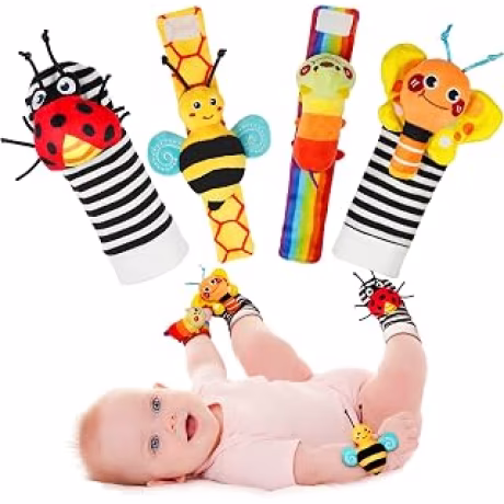Calcetines con sonajero de muñeca y juego de calcetines con buscador de pies para bebé, juguetes perfectos para recién nacidos de 0 a 12 meses, para niñas y niños como regalos de baby shower