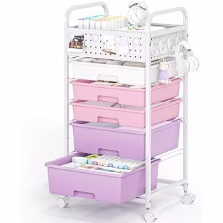 Carrito organizador de 5 cajones con ruedas y tablero perforado