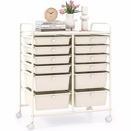 Carrito organizador para manualidades con 12 cajones, ruedas y estructura metálica