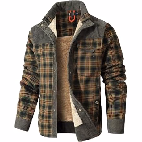 Chaqueta camisera a cuadros para hombre con forro de sherpa