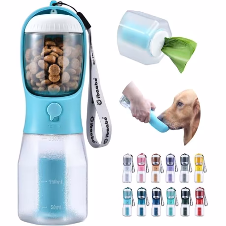 Cibaabo - Botella de agua para perros con contenedor de alimentos, soporte para bolsa de excrementos y filtro | Feeding &amp; Hydration &amp; Waste All in One | Travel Puppy Water Bowl | Portable Pet Dispenser | Dog Gifts | for Walking Beach