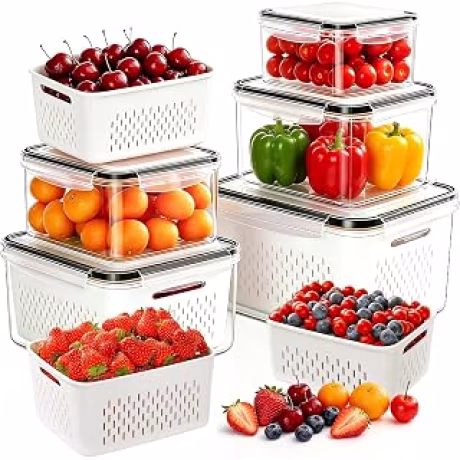 Cinco recipientes grandes para frutas con coladores extraíbles y cierre a prueba de fugas