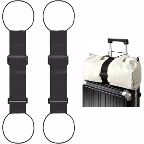 Correas de Conexión de Equipaje Multiuso Fuertes y Ajustables para Maletas, Juego de 2 Accesorios de Equipaje Flexibles con Sujeción Elástica para Bolsas, Negro