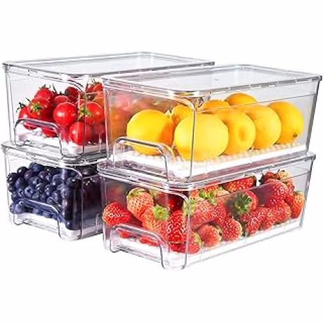Cuatro contenedores apilables extraíbles para refrigerador con colador