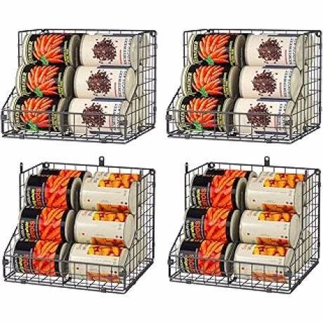 Cuatro organizadores apilables de alambre para hasta 56 latas con separadores ajustables