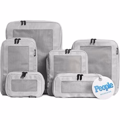 Cubos de embalaje de compresión para viajes, bolsas organizadoras de equipaje, cubos de embalaje con doble cremallera para maletas (paquete de 6, gris claro)
