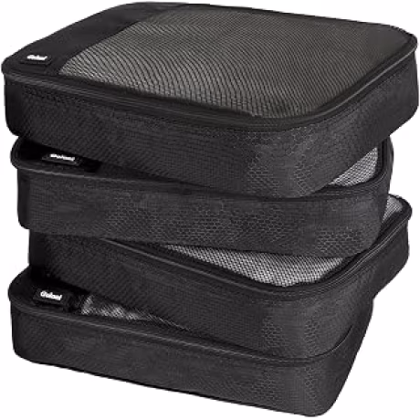 Cubos de embalaje para viajes, 4 cubos de embalaje para maletas, bolsa organizadora de equipaje de malla ligera con doble cremallera, color negro