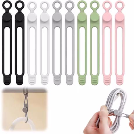 Diez bridas reutilizables de silicona para organizar cables, variante A