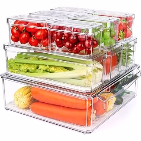Diez contenedores apilables transparentes de plástico con tapas para alimentos y refrigerador