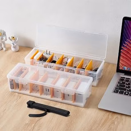 Dos cajas transparentes organizadoras de cables con dieciséis bridas