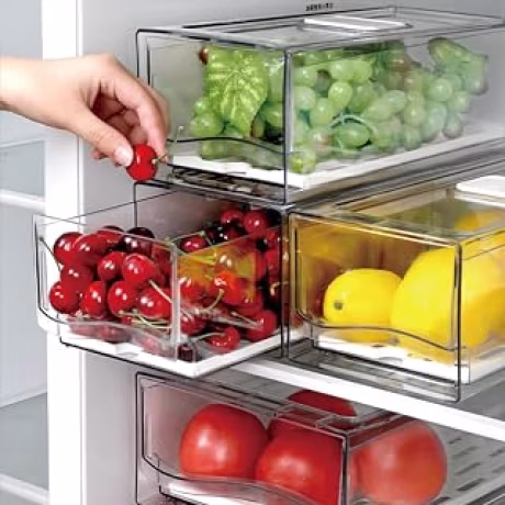 Dos contenedores apilables para frutas y verduras con coladores extraíbles