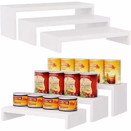 Dos organizadores de bambú para latas con almacenamiento vertical por niveles