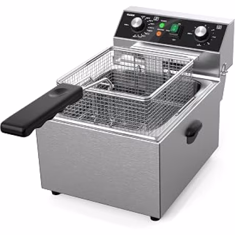 Freidora eléctrica de acero inoxidable con cesta y tapa, 10 litros