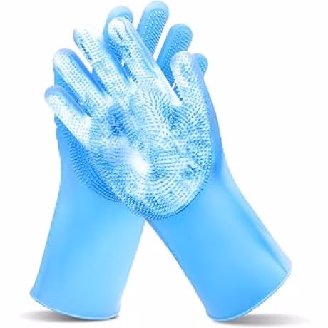 Guantes de silicona para aseo y baño de perros y gatos, azul