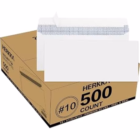 HERKKA — Quinientos sobres blancos de seguridad número 10 sin ventana, autosellantes, 4-1/8 x 9-1/2 pulgadas