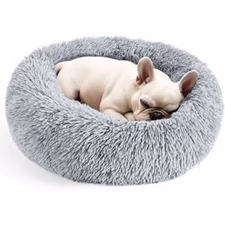 Hoewina Cama para Perros y Gatos de Interior, Cama de Rosquilla Calmante de 20 Pulgadas para Cachorro y Gatito, Cama Redonda Lavable de Felpa para Perros y Gatos Pequeños y Medianos (Gris Claro)