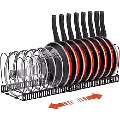 Housolution — Soporte organizador negro de tapas para ollas y sartenes