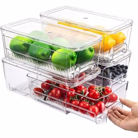 Imncya — Cuatro organizadores transparentes de refrigerador con cajón extraíble y colador