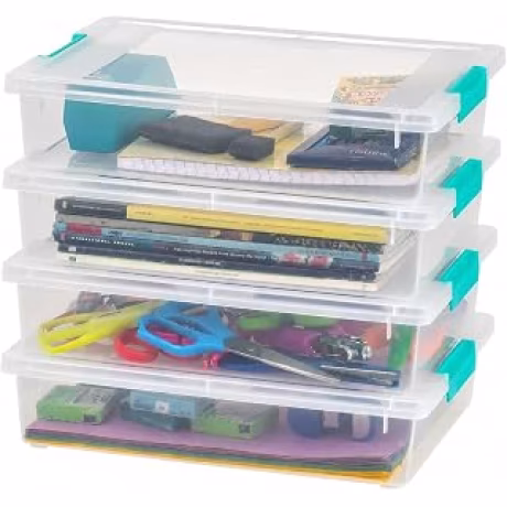 IRIS USA — Cuatro contenedores plásticos de 6 qt con tapas para manualidades